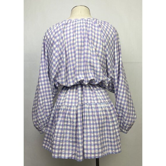 L*Space Vida Mini Dress Size XS Purple Park Slope Gingham Button-Up Swim Coverup - Picture 6 of 16